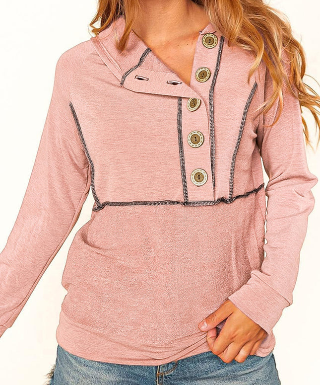 Pink Buttons Front Princess Line Out Seam Hoodie