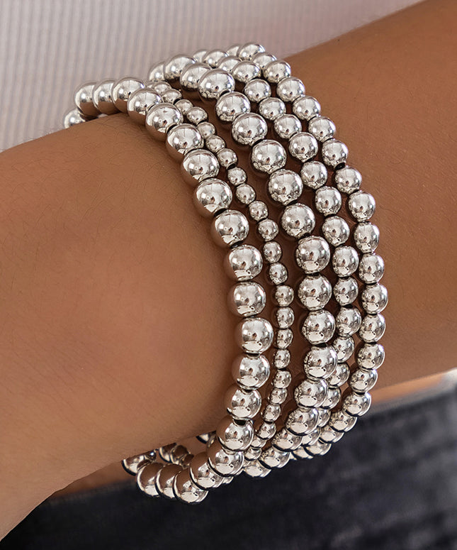 Silvery 5pcs/set Beaded Bracelet Set
